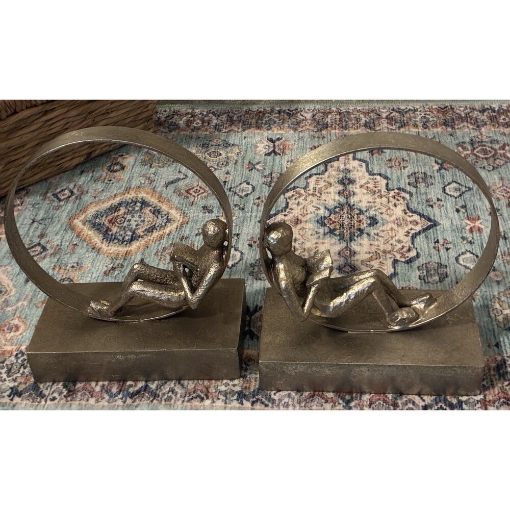 Uttermost Bookends Silver Tone Antiqued Lounging Reader Artistic